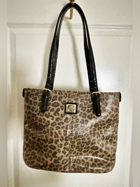 Anne Klein Handbags - Ann Klein Vegan Leather  Leopard Print Tote with Black Patent Straps